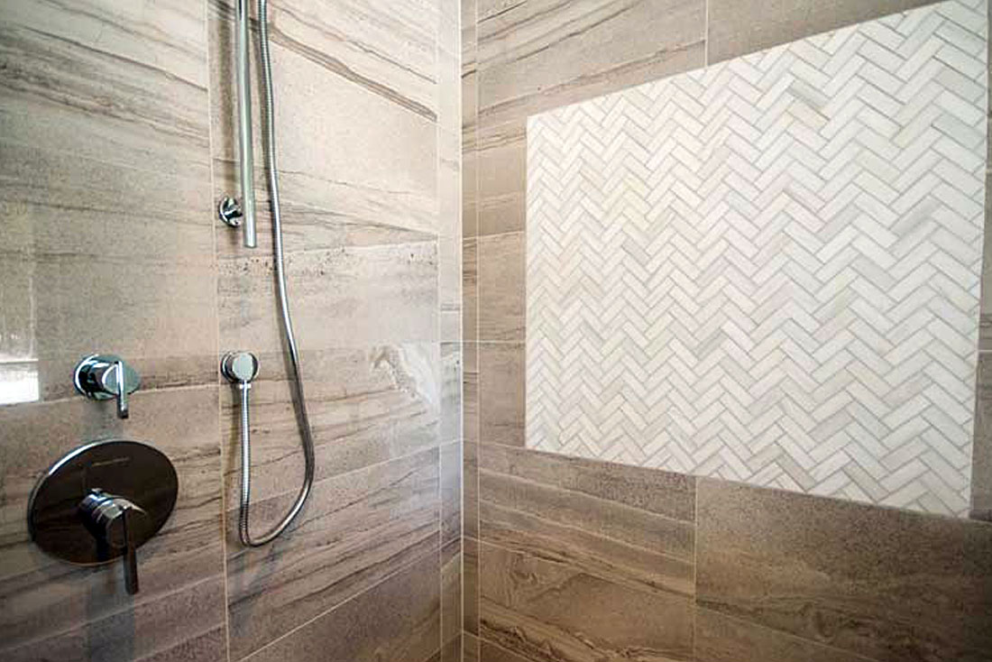 Yorkshire master ensuite shower close up of tile work.